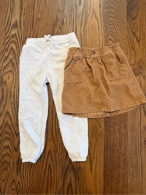 Bundle of 2 bottoms. Kids Neutral Jogger Pants and Brown Corduroy Skirt. Size 4T